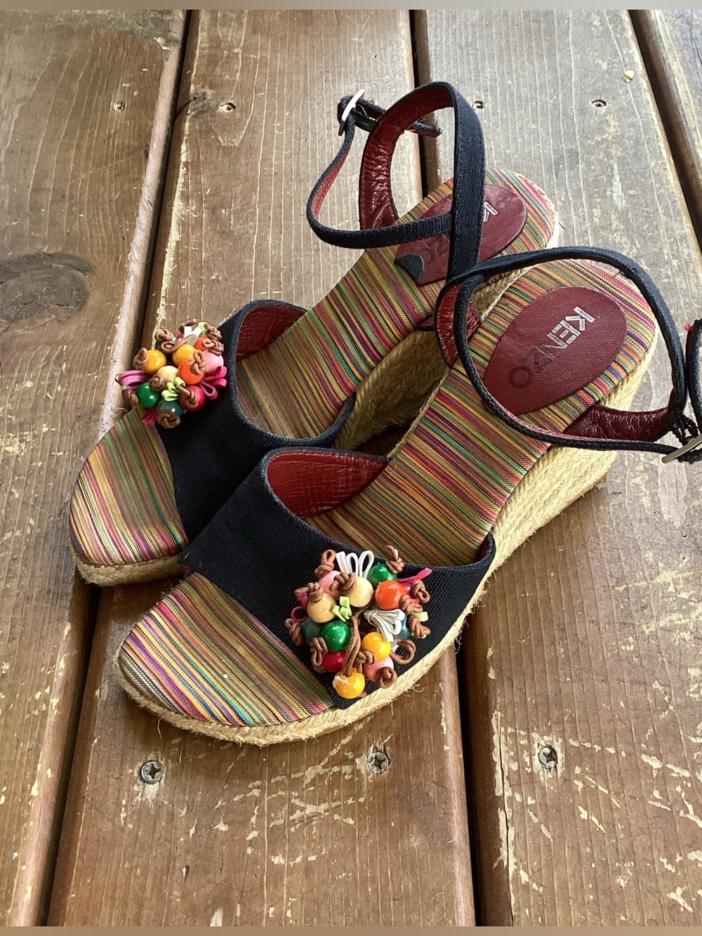 Y2k Kenzo Chunky Boho Beaded Espardille Platform Sandals Shoes 37